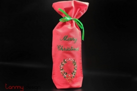 Christmas wine bottle cover-hand embroidered holly